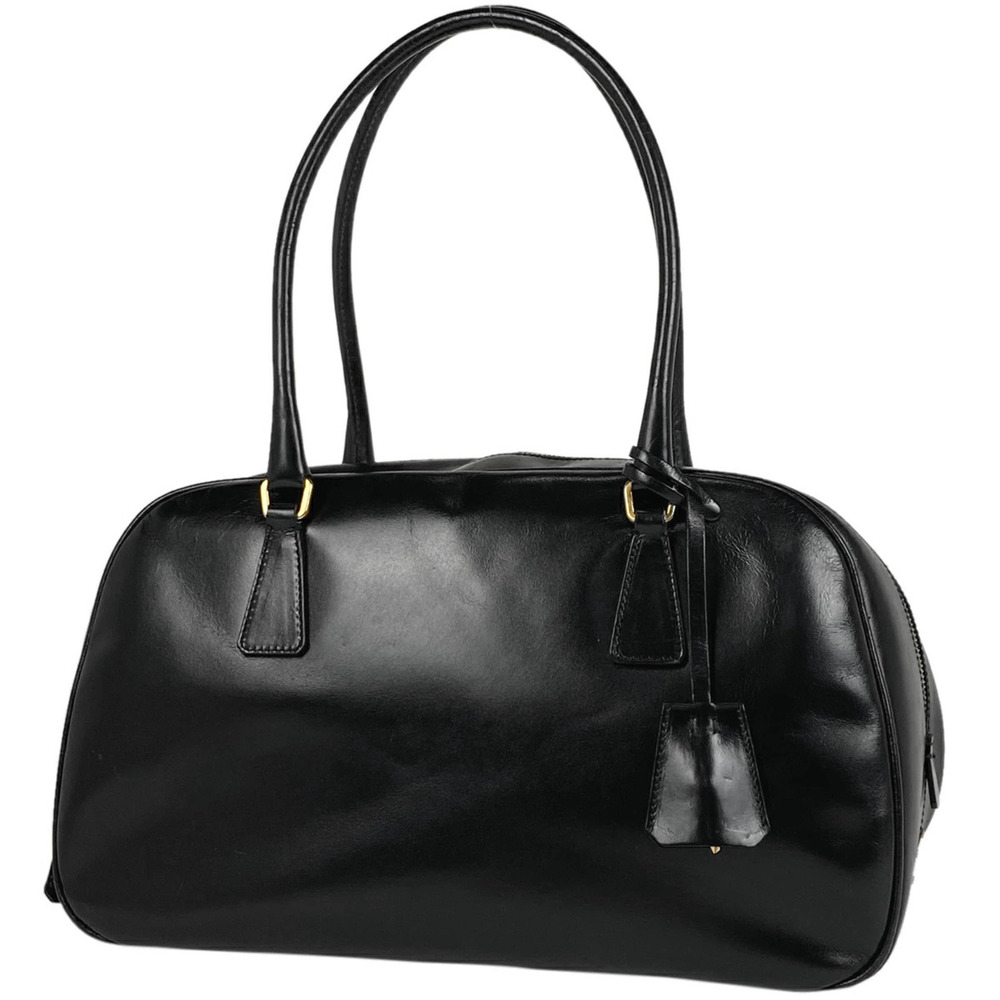 Prada Logo Plate Handbag Shoulder Bag Leather Nero Black - Picture 1 of 7